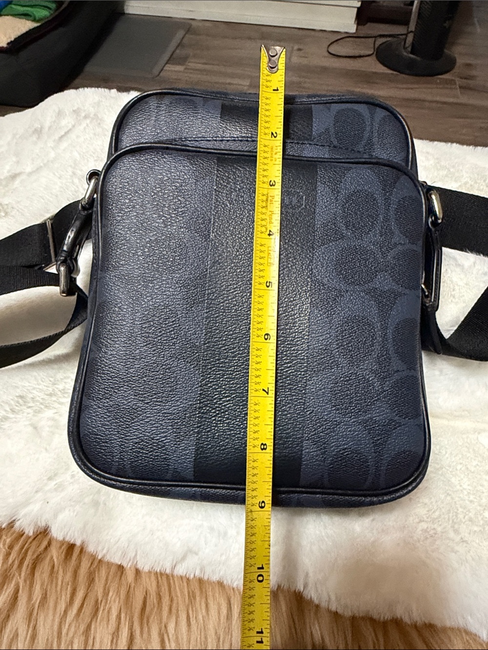 COACH Signature Heritage Shoulder Bag Black Navy - Picture 9 of 10